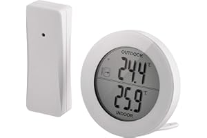 EMOS E0129 cyfrowy termometr z czujnikiem zewnętrznym, temperatura zewnętrzna i temperatura wewnętrzna, z bezprzewodowym czujnikiem radiowym, zasięg 80 m, funkcja pamięci