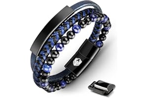SHIEAGLELD Bracelet Homme Cuir, Bracelets perle Homme, bracelet homme acier, Magnetique Boucle en Acier Inoxydable et Boîte à Bijoux, Bracelet Exclusive pour l'idée de Cadeaux pour Hommes