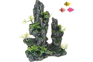 Toolzia Aquarium Large Rocks Ornaments, Fish Tank Rock Thematic Decorations Aquarium Fake Rockery Ornament Accessories With 3 Fake Fish Decorations