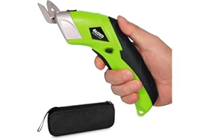 VLOXO Electric Scissors Wireless Cardboard Cutter Electric Fabric Scissors Box Cutter with 2 Blades Rechargeable Powerful Fabric Cutter for Crafts Leather Carboard Carpet Plastic Felt with Case-Green