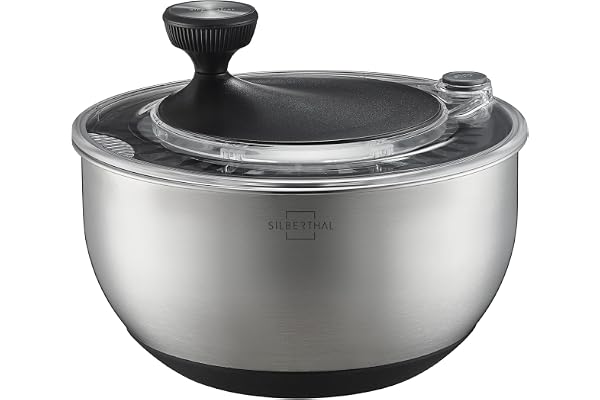SILBERTHAL Essoreuse à Salade en Acier Inoxydable avec Couvercle de 4,5 l et Fond antidérapant – Spinner à Salade avec manivelle et Bouton d'arrêt – sans BPA et Passe au Lave-Vaisselle