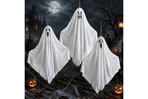 FuYelng 3 stycken 90 cm halloween hängande spöken dekoration | Spöke hängande justerbar arm vit hängande spöken, för inomhus utomhus fest förtrollat hus etc