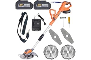 KONCBEYS Metal Blade Cordless Strimmer 24V Electric Grass Trimmer Brushless Garden Strimmers Powerful Brush Cutter Cordless with 2X4.0Ah Batteries and 2 Types of Blades for Lawn Farmland