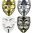 DWTECH V for Vendetta Mask Set, 4 Pack PVC Material, Halloween, Party, Cosplay, Unisex-Adults