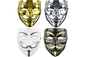 DWTECH V for Vendetta - Juego de 4 máscaras de PVC, Halloween, fiesta, cosplay, unisex, para adultos