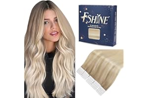 Fshine Tape in Extension Veri 35CM Extension Capelli Biadesivo 50g Colore 18 Biondo Cenere e 22 Bionda Media Balayage 60 Bionda Platino Human Hair 20Pcs Extension Lisci Capelli Adesive Extensions