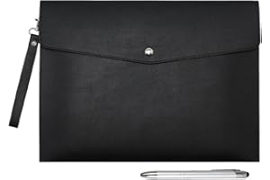‎WONDERPOOL Wonderpool A4 PU Leder Umschlag Dokumente Multifunktion Ordner Schreibwaren Tasche Portfolio Datei für Papier Briefe Organizer und Tablet Hülle PC Sleeve (Schwarz)