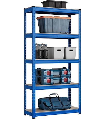 Qualtex Strong Industrial Steel & MDF 5 Tier Black Boltless Heavy Duty Garage Racking Shelving Unit Racking 90cm X 40cm X 180cm 875kg Capacity 175kg Per Shelf - View #5