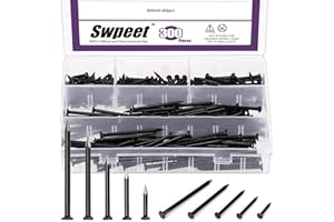 Swpeet 300Pcs 5 Größen 3/4" 1-1/4" 1-3/5" 2" 2-3/8" Schwarz Hardware Nagel Sortiment Kit, Stahl Nagel, galvanisierte Nägel, kleine Nägel, Finishing Nägel, Wandnägel, Holznägel, Nägel für Beton Ziegel