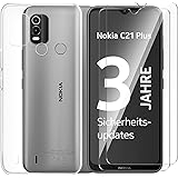 Tsinwe Cover + 2 Pezzi Vetro Temperato per Nokia C21 Plus, Trasparente Silicone Custodia Protettivo Crystal Clear Sottile Mor
