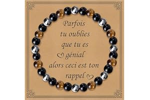 Gamtic Cadeau Homme Bracelet Pierres Naturelles - Bracelet Triple Protection Equilibre Chakras Yoga Porte-bonheur Bijoux Femme Cadeau Anniversaire Saint-Valentin Fête de Pères Fete de Mère