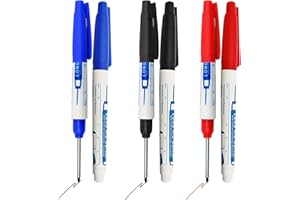AIMFACT 6 PCS Long Head Deep Hole Marker Set, Fine Tip Permanent Marker Pens 30mm Extra Reach Waterproof Carpenters Pen for Architect Construction Marking Bathroom Woodworking Hardware Hard-to-Reach Areas