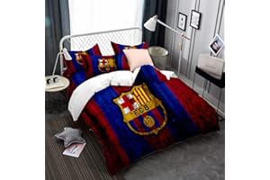 CHAOSE Funda Nórdica para Niños Equipo FC Barcelona, Individual, 3 Piezas, Dibujo Animado, Blanco Crema, Cama de 90 (150x200cm)