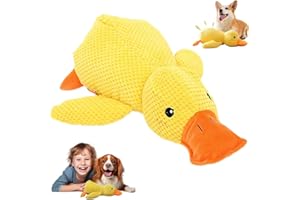 FiveMileBro Peluche Pato para Perros con Chirriador, Juguete de Pato Masticable Interactivo, para Perros Medianos y Pequeños, Ideal para Juego y Entretenimiento Canino(25x22cm)
