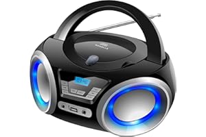 Roxelle CD-300 Portable CD Player with BT Streaming, FM Radio, USB MP3 Playback, AUX Input, Vibrant RGB Lighting, Dual Power (AC/Battery), LCD Display, Headphone socket