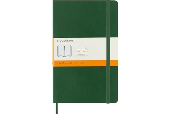 Moleskine - Carnet de Notes Classique Papier à Rayures - Journal Couverture Souple et Fermeture par Elastique - Couleur Vert Myrte - Taille Grand Format 13 x 21 cm - 240 Pages