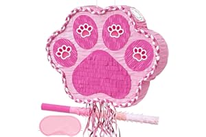 WERNNSAI Pignatta rosa a forma di zampa di cane, con benda e bastone, per bambine e ragazze, simpatica decorazione per feste di compleanno, baby shower, anniversari, celebrazioni