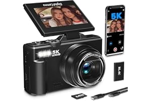 LONGYI Digitalkamera 5K 75MP Kamera Fotokamera und Vlogging mit WiFi, 64GB Karte, 18X Zoom, 180° Selfie Digital Camera Kompaktkamera Fotoapparat für Reisen, YouTube, Anfänger und Erwachsene (Schwarz)