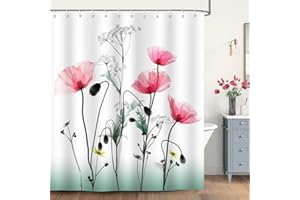 Bonhause Tenda Doccia Fiore di Papavero Rosso 180 x 200 cm Tende per Doccia in Poliestere Impermeabile Antimuffa Lavabile Tende Bagno con 12 Ganci