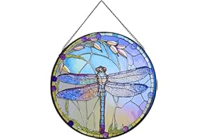 JORZER Stained glass window hanging dragonfly ornament - 25cm, Perfect for hummingbird gifts & Decor (Style C)