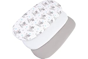 Medi Partners Baby Spannbettlaken Kinderwagen Laken 86x40 3-Pack Bettlaken Stubenwagen - 100% Baumwolle Fitted Sheet für Beistellbett Babybett Bezug (Teddybär-Weiß-Graue)