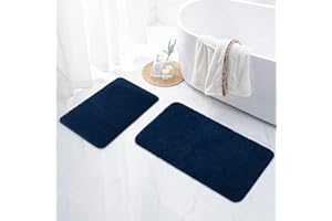 ‎HOMAXY Homaxy Badezimmerteppich Set 2 teilig Badematte rutschfest Waschbar Weiche Hochflor Badteppich Flauschige Mikrofaser Badvorleger Set – 41 x 61 cm + 51 x 76 cm, Marine Blau