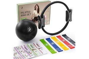 Slim Panda Pilates Ring Set, 14 Inch Durable Circle with Padded Handles, Include Pilates Ball, Resistance Bands, Guide & Carry Bag