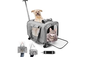 JOLIJOUR Haustier Träger Faltbare Haustier Rucksack Katzentasche Transportbox mit Rädern Katze Hund Träger hunderucksack bis 30LBS Von Fluggesellschaften zugelassene Transportbox für Haustiere (Grau)