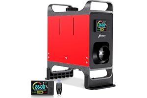 HCALORY Calentador de Aire Diesel 12V 24V 5-8KW, Calentador de Vehículos Diesel, Calefacción Estacionaria Diesel Portátil, con Monitor de LCD y Mando a Distancia, para Camión Autobus Barco RV, Rojo