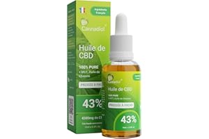 BIO CANNADIOL CANNADIOL 43% – Huile de CBD Pure 4300 mg – Ingrédients Français – Qualité Supérieure – Avec Huile MCT et Chanvre Pressé à Froid – Pour le Sommeil et la Relaxation – 10 ml