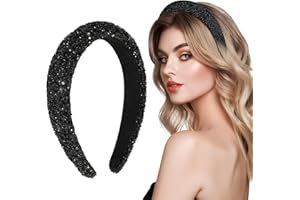 BOFUNX Serre-Tête Noir, Serre Tête Femme Scintillantes Bandeau Épais Rembourré pour Cheveux de Festival Femmes Filles-Noir