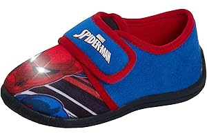 Marvel Spiderman Boys Light Up Slippers Kids Easy Fasten Non Slip Sole Flashing LED Slipper Indoor House Shoes