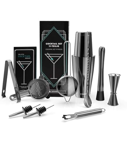 BarDeluxe® Boston Shaker Set 5-delig, barkeeperset, cocktailmix set - 750 ml cocktailshaker Boston, cocktailset roestvrij staal, cocktailaccessoires - luxe cadeauset, tas & receptenboek (zwart