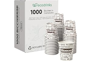 ecodrinks - 1000 Bicchieri Caffe Carta Da 75ml - Set Bicchierini Monouso per Bevande Calde/Fredde - Biodegradabili, Eco-friendly e Made in Italy, Bianco