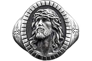 PikaLF Anello testa di Gesù per gli uomini, anello croce cristiana cattolica, anello con sigillo di Gesù vintage, anello amuleto religioso retrò, battesimo cristiano cattolico gioielli regalo