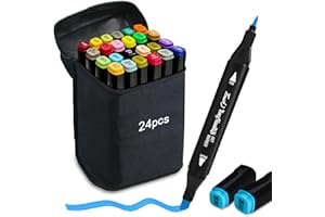 Autoau Rotuladores Alcohol, 24 Colores Rotuladores Doble Punta de Alcohol Rotulador Permanente de Graffiti Marcadores Profesionales para Niños Adultos Bocetos Pintura Colorear Cómics Mandalas