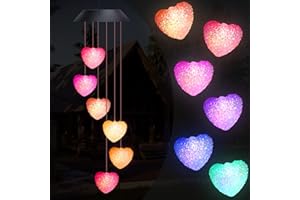 Mardiko Wind Chimes Solar Lights Colour Changing Wind Bells for Outdoor Garden Decoration, Heart