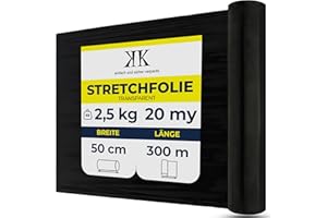 ‎KK VERPACKUNGEN KK Verpackungen Stretchfolie, Schwarz, Möbelfolie, Umzugsfolie, 1 Rolle, 50cm x 300m - 20my reißfest & dehnbar, Ideal für Einlagerung & Möbelschutz