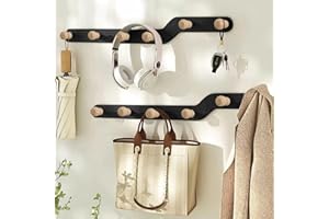 devesanter Coat Hooks for Wall Coat Racks 2 Pack with 6 Wooden Hook Heavy Duty Coat Hooks Wall Mounted for Corridors, Cloakrooms, Bedrooms, Bathrooms (Black)