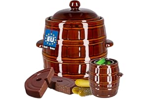 KOTARBAU® Gärtopf 8 L Steinguttopf mit Deckel und Beschwerungsstein Hermetisch Sauerkrauttopf Gurkentopf Keramiktopf Tontopf Einmachtopf Steingut Steinzeuggefäß Braun