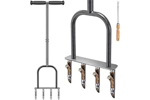 Dolibest Aerator rdzenia trawnika, narzędzie do napowietrzania trawy z wydrążonymi zębami, długi uchwyt, ręczny korek do gleby, 4 bolce, wytrzymały rdzeń, kolce napowietrzające, półotwarta wtyczka