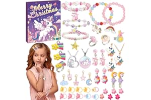 NEUFOOD Kalendarz adwentowy z biżuterią 2025 dla dziewczynek, prezent na Boże Narodzenie, jednorożec, biżuteria dla dziewcząt, bransoletka, naszyjnik, kolczyki, zestawy do majsterkowania, zabawki, dla dzieci