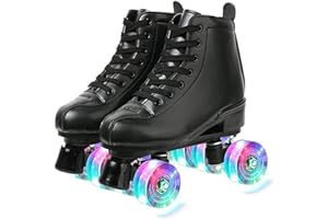 BMOZRM Doppelreihe Rollschuhe Damen Und Männer Schick Rollschuhe Vier Räder Rollerskates Draussen Sport Roll Schuhe for Erwachsene (Color : Black+Flash Wheel, Size : 44 EU)