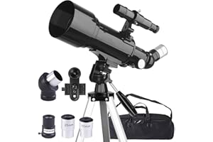 Misilmp Telescopio, Astronomia Telescopio Professionale 70/400mm per Principianti con Cannocchiale 5 x 24 e Treppiede, Refrattori Telescopi per Bambini Adulti, per Luna Pianeta Guarda(Nero)
