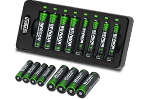 BEVIGOR AA & AAA Rechargeable Batteries with Charger Set, 8 Pcs AA 2800mAh & 8 Pcs AAA 1100mAh Ni-MH Batteries with 8 Independent Slot Battery Charger, Type C Input 5V 2A Fast Charging Function