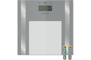 Salter 9158 SV3R Szklana waga z analizatorem, do 180 kg, pomiar wagi, zawartosci tkanki tluszczowej/wody, BMI, tryb sportowca, pamiec 8 uzytkowników, nózki do dywanów, baterie w zestawie, srebrna