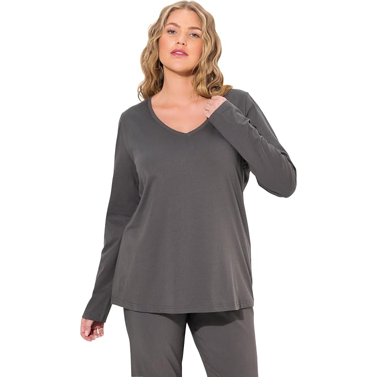 ULLA POPKEN Damen Pullover – V-Ausschnitt, Oversize, Weicher Feinstrick, Langarm Mit Rippbündchen