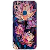 PrintiFy Samsung Galaxy M21 ile Uyumlu Vitray Sessiz Lotus Tasarımlı Şeffaf Silikon Kılıf