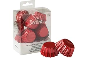 Decora, 0339797 Confezione da 180 Pirottini Bon Bon Rosso Metallic da 27 X 17 mm, per Cuocere, Presentare e Regalare Muffin e Dolcetti, Resistono fino a 180°C, In comodo Blister, Made in Italy