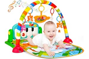 HIUME Baby Gym Jungle Musical Play Mats for Floor, Kick and Play Piano Gym Activity Center with Music, Lights, and Sounds Toys for Infants and Toddlers Aged 0 to 6 12Months Old (Blue)